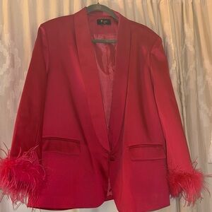 Maje Valentines Pink Feather-Accent Blazer